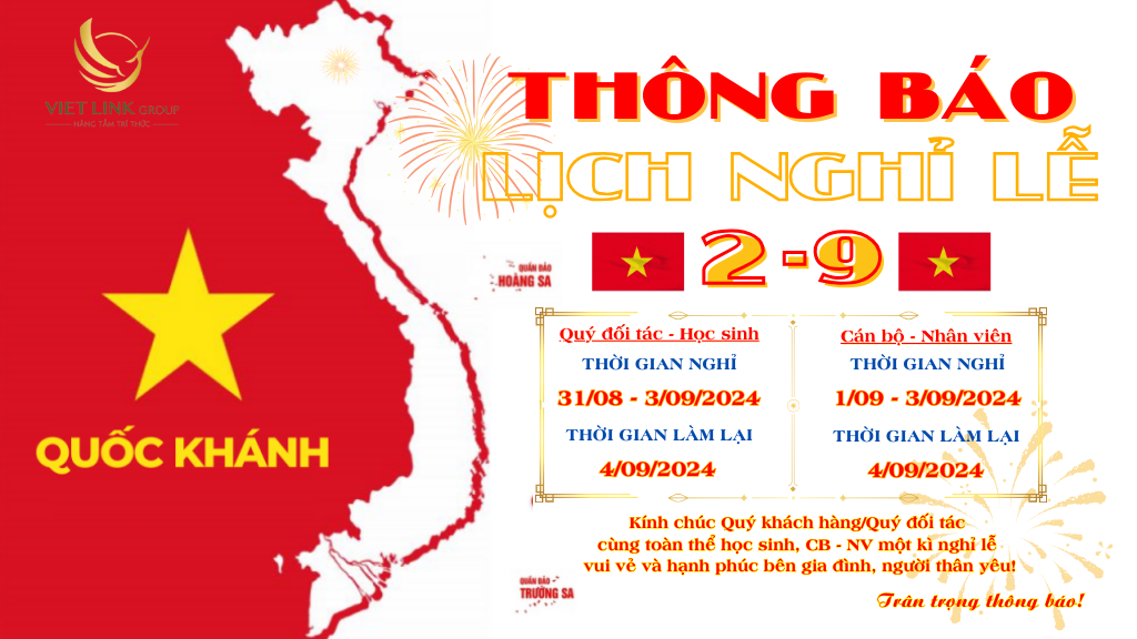 THÔNG BÁO LỊCH NGHỈ LỄ QUỐC KHÁNH 2024